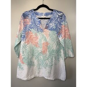 Coral Bay Petite Beachy Palm Print Blouse Size Petite XL